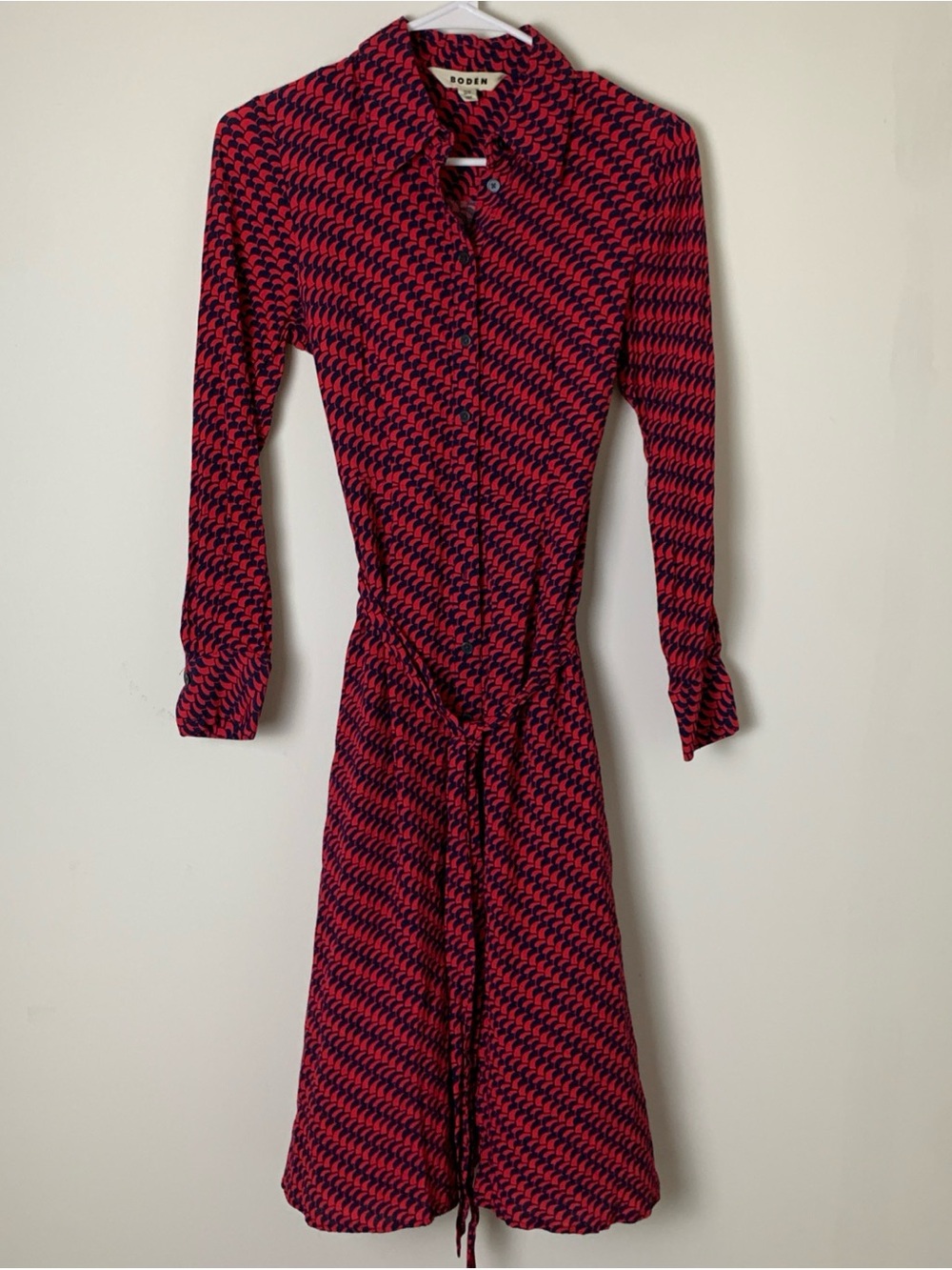 Boden Kate Long-Sleeve Midi Shirt Dress Pop Peony Geo Classic Casual Sz 4P EUC
